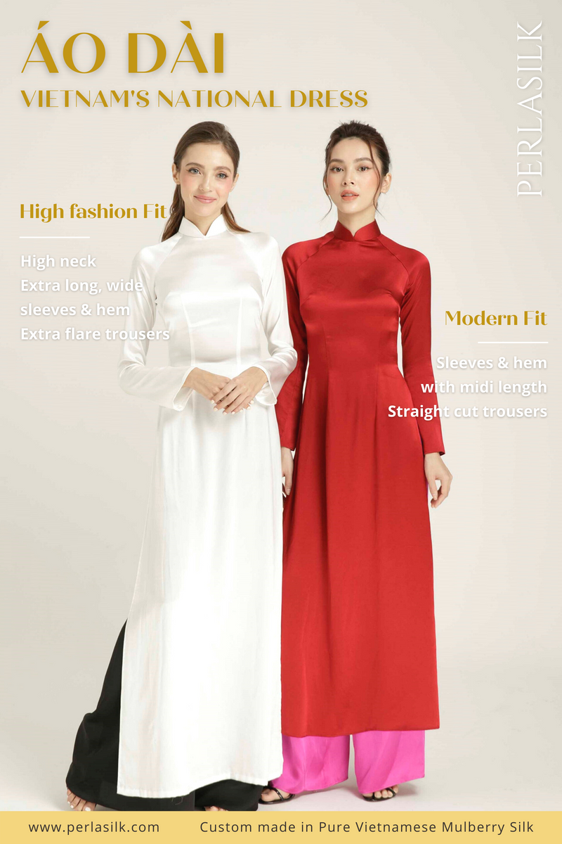 Vietnamese Traditional Long Dress o D i Modern Fit in Mulberry Silk